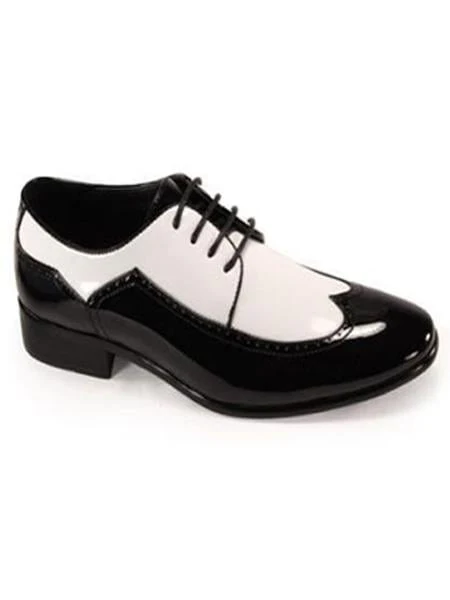 Bold Black And White Wingtip Two Toned Shiny Dress Oxford Shoes Perfect For Men 1920s Gangster Style by Ferrini Boot