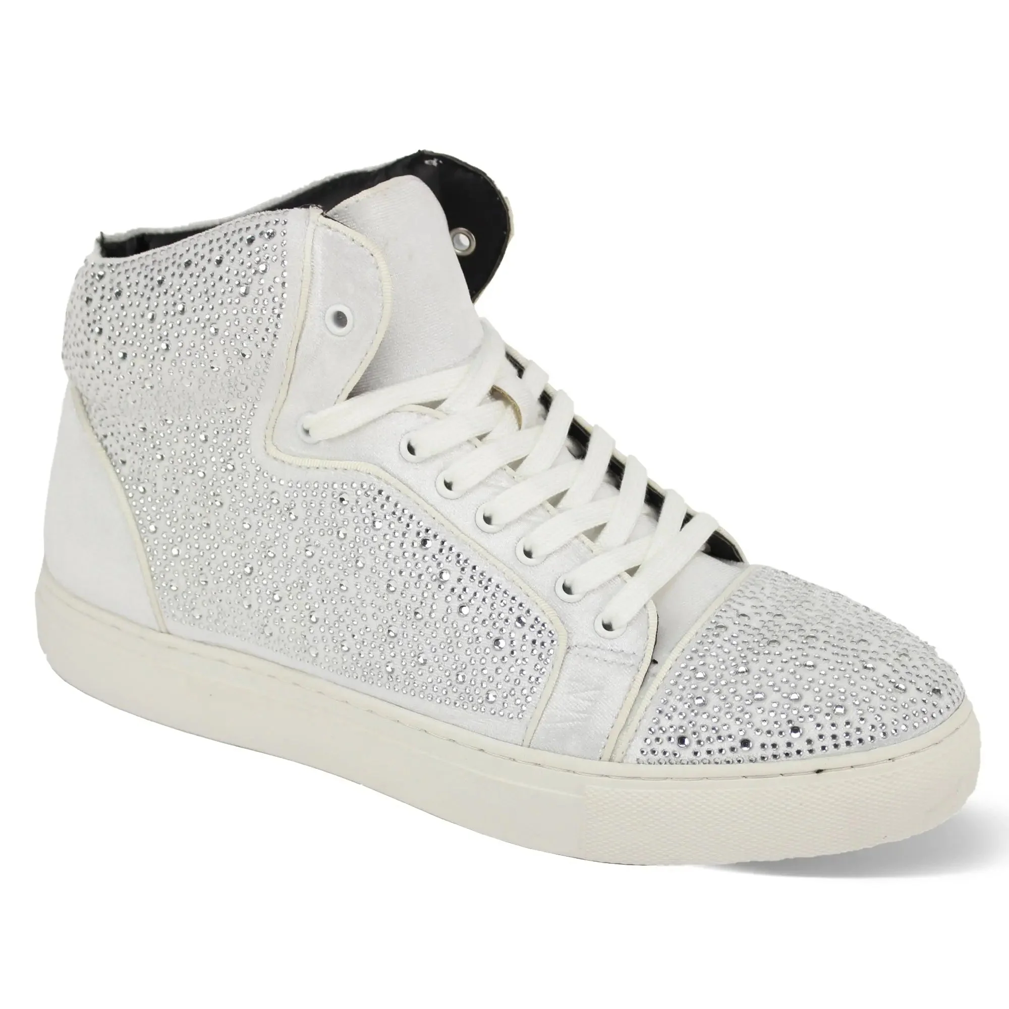 Flash in White Jeweled High Top Sneakers by After Midnight
