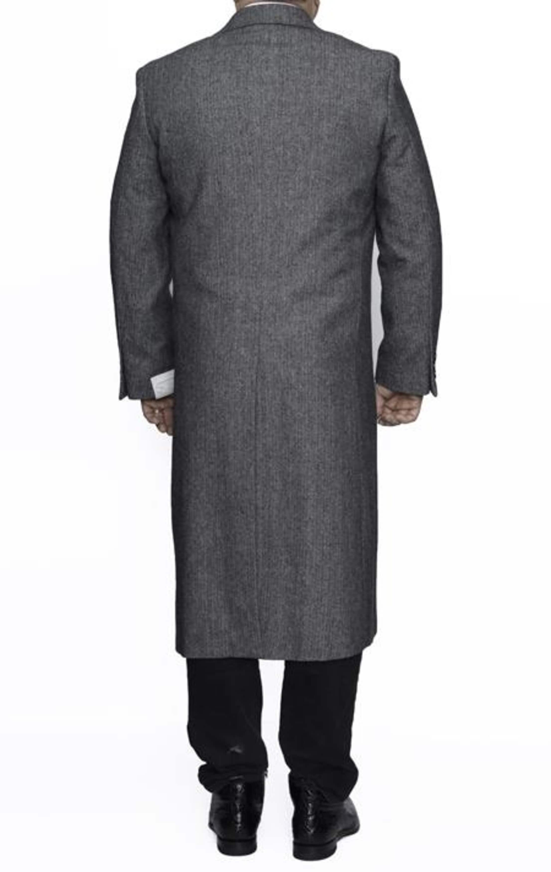Full Length men's Ankle length Top Coat / Overcoat In Grey Herringbone - Mens Overcoat - Image 2