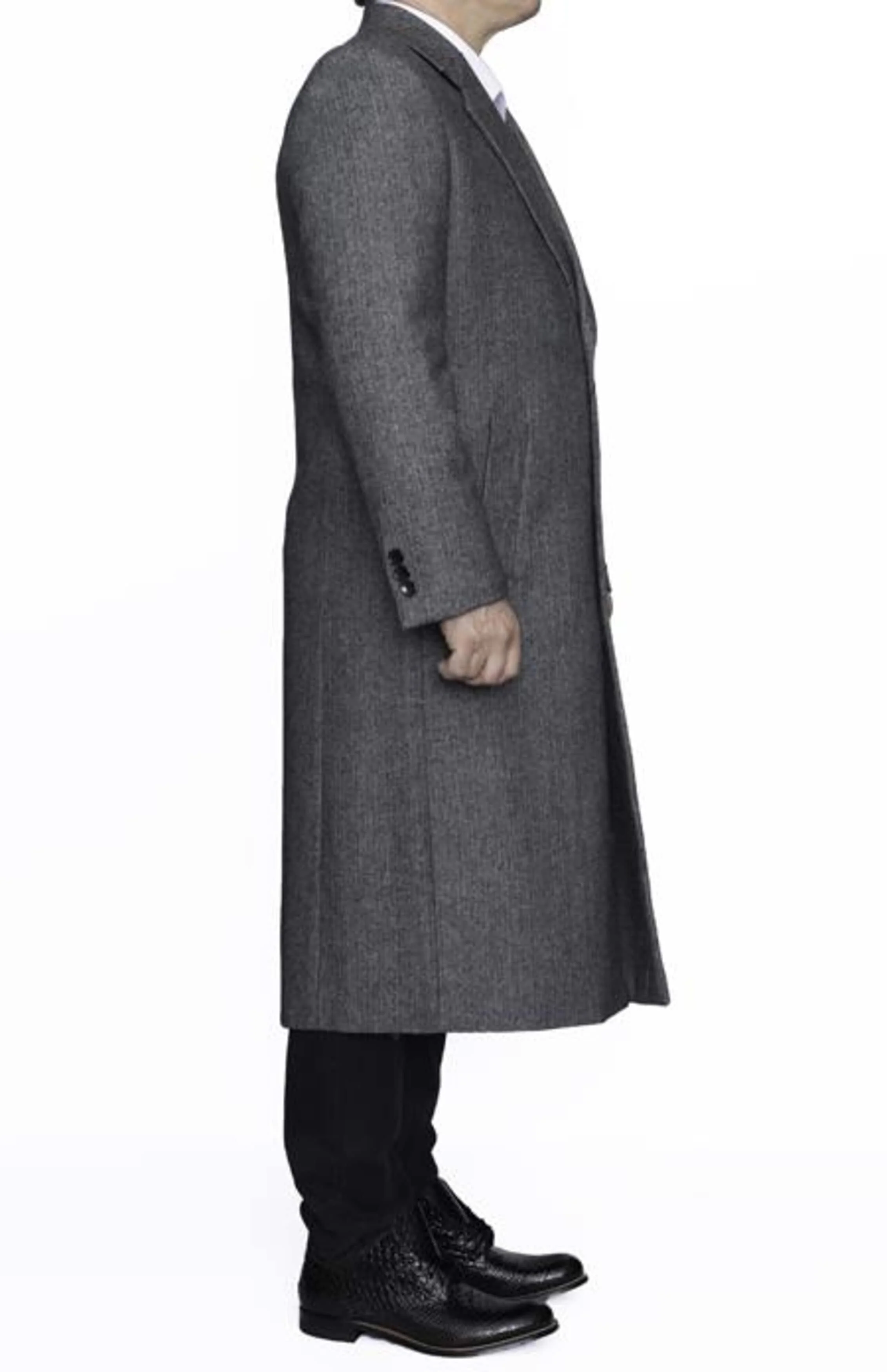 Full Length men's Ankle length Top Coat / Overcoat In Grey Herringbone - Mens Overcoat - Image 3