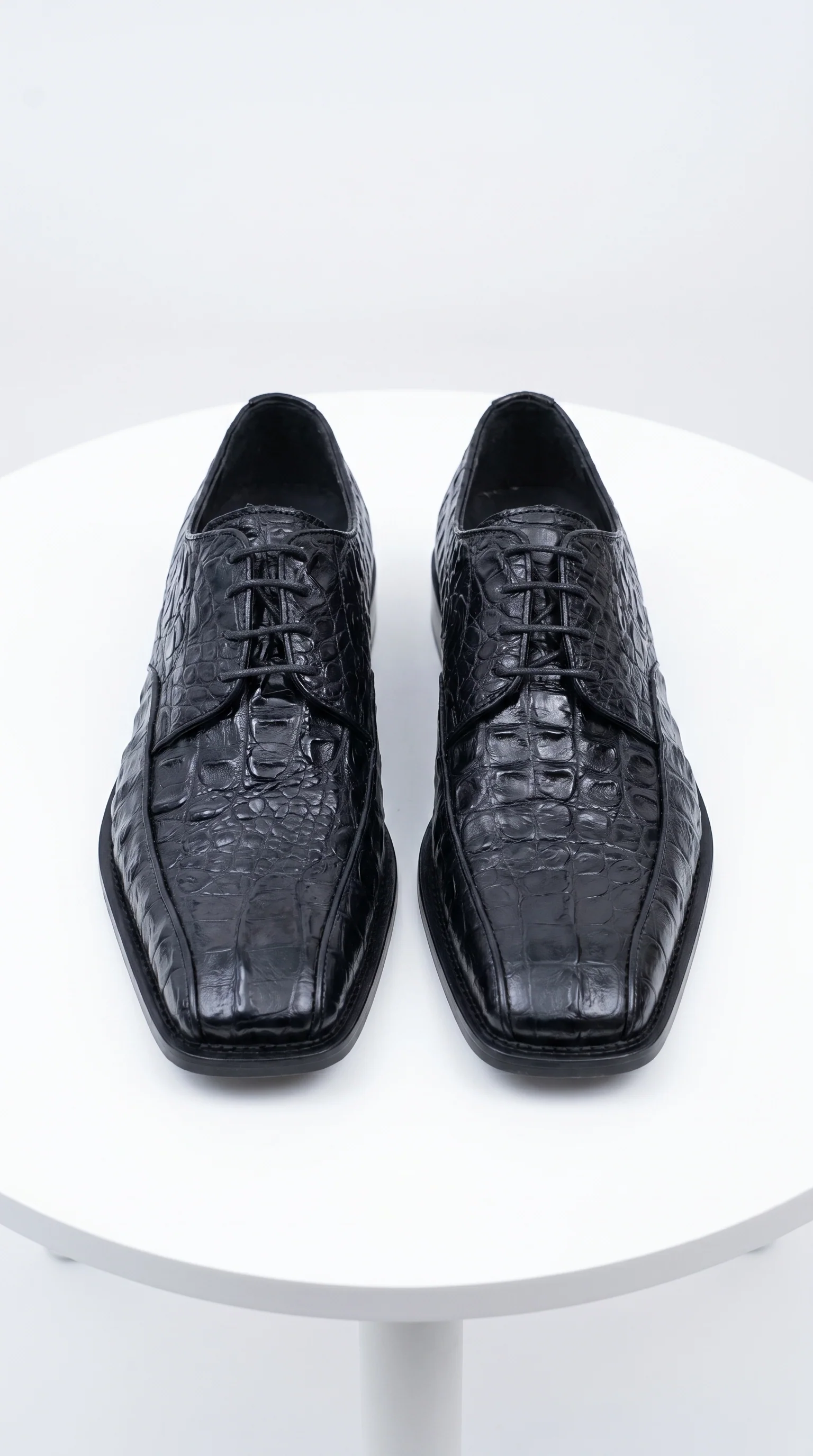 Men’s Los Altos Black Gator Belly Dress Shoes with Lace Up Front, Exotic Style Formal Shoes