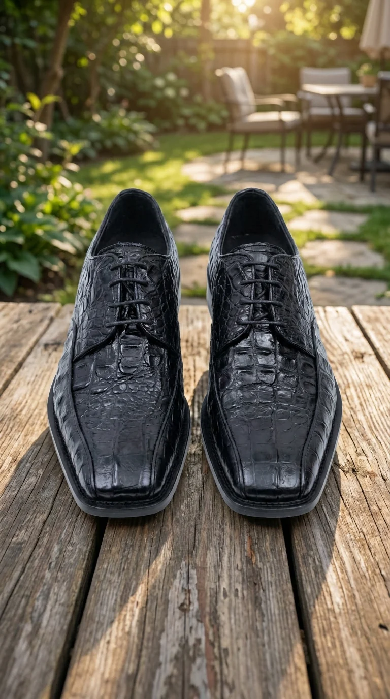 Men’s Los Altos Black Gator Belly Dress Shoes with Lace Up Front, Exotic Style Formal Shoes - Image 10