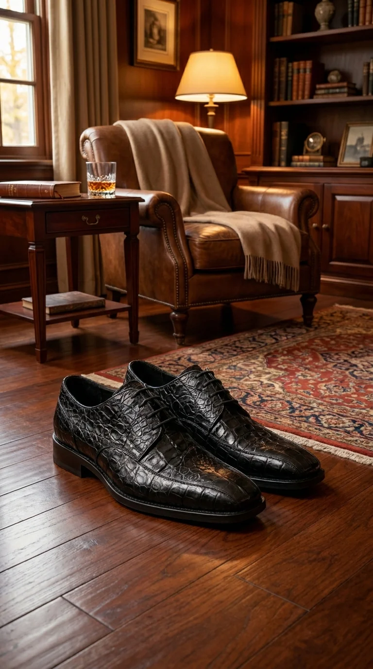 Men’s Los Altos Black Gator Belly Dress Shoes with Lace Up Front, Exotic Style Formal Shoes - Image 11