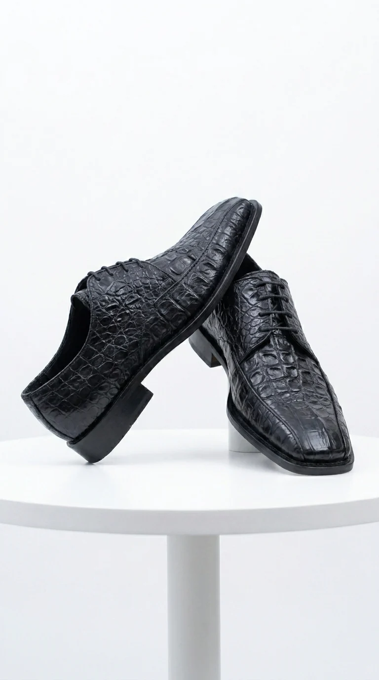 Men’s Los Altos Black Gator Belly Dress Shoes with Lace Up Front, Exotic Style Formal Shoes - Image 3