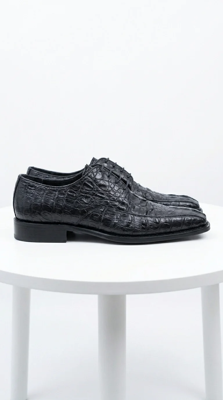 Men’s Los Altos Black Gator Belly Dress Shoes with Lace Up Front, Exotic Style Formal Shoes - Image 6