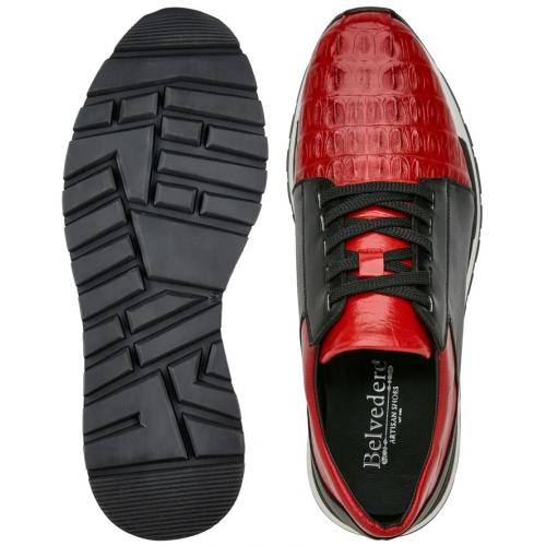 Belvedere Titan Black/Red Crocodile & Calfskin Sneakers - Image 3