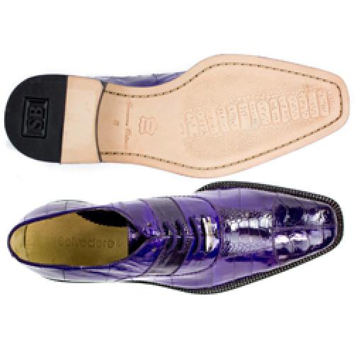 Belvedere Mare Purple Eel & Ostrich Leg Leather Dress Shoes - Image 2