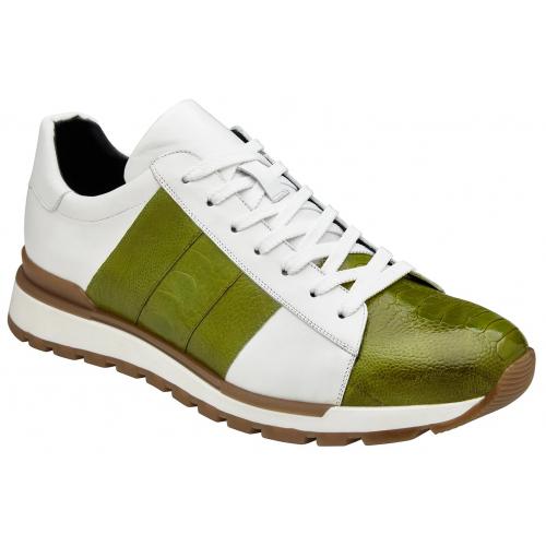 Belvedere Blake Lime Green/White Ostrich Leg Sneakers
