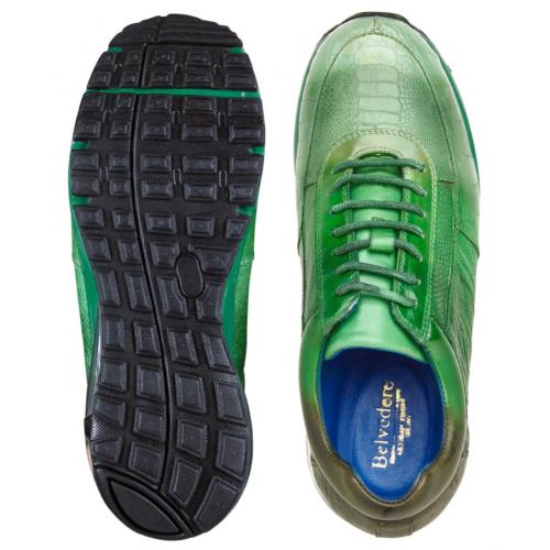Green Belvedere George Ostrich Leg Sneakers for Men - Image 3