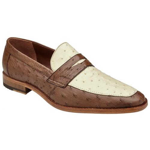 Belvedere Espada Penny Loafers in Genuine Ostrich Tabac/Bone