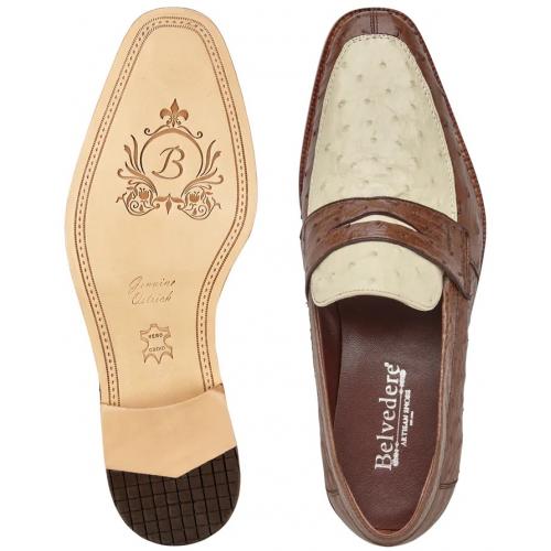 Belvedere Espada Penny Loafers in Genuine Ostrich Tabac/Bone - Image 5