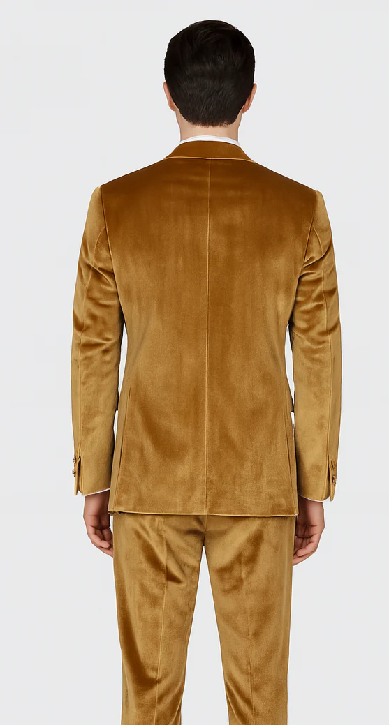 Gold Velvet Suit for Men – 2-Piece Skinny Fit Peak Lapel Formalwear by Tazzio - Image 3