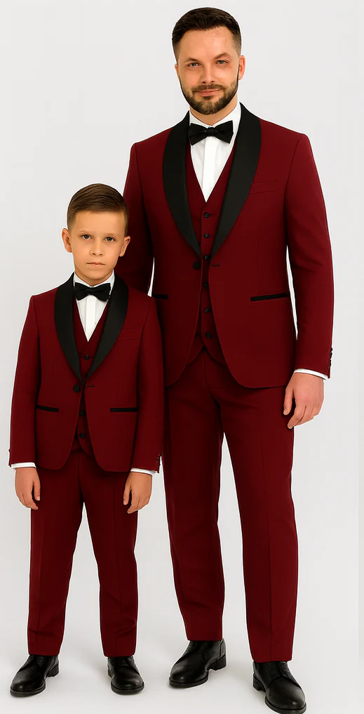 Hampton Stacy Adams Kids Burgundy Five Piece Set Tuxedo - Image 2