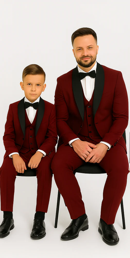Hampton Stacy Adams Kids Burgundy Five Piece Set Tuxedo - Image 4