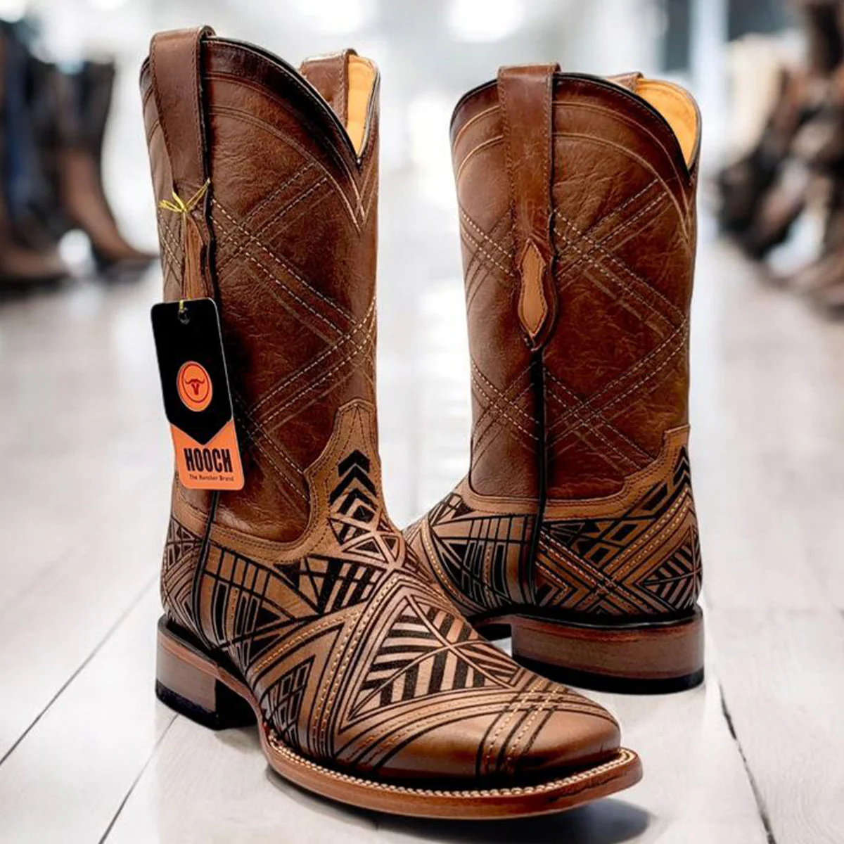 Laser Engraved Western Square Toe Boots by Hooch Boots