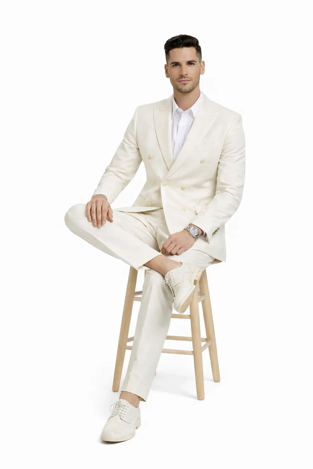 Ivory Double Breasted Linen Suit - Cream Color Summer Suit - Image 4