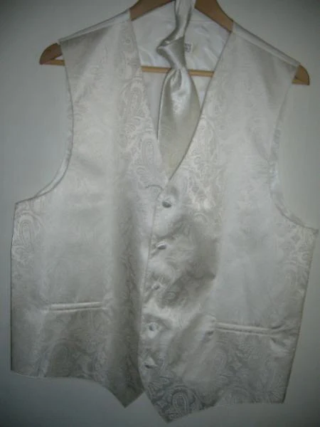 IVORY DRESS TUXEDO WEDDING Vest ~ Waistcoat ~ Waist coat & TIE SET Buy 10 of same color Tie For $25 Each - Men's Neck Ties - Mens Dress Tie - Trendy Mens Ties