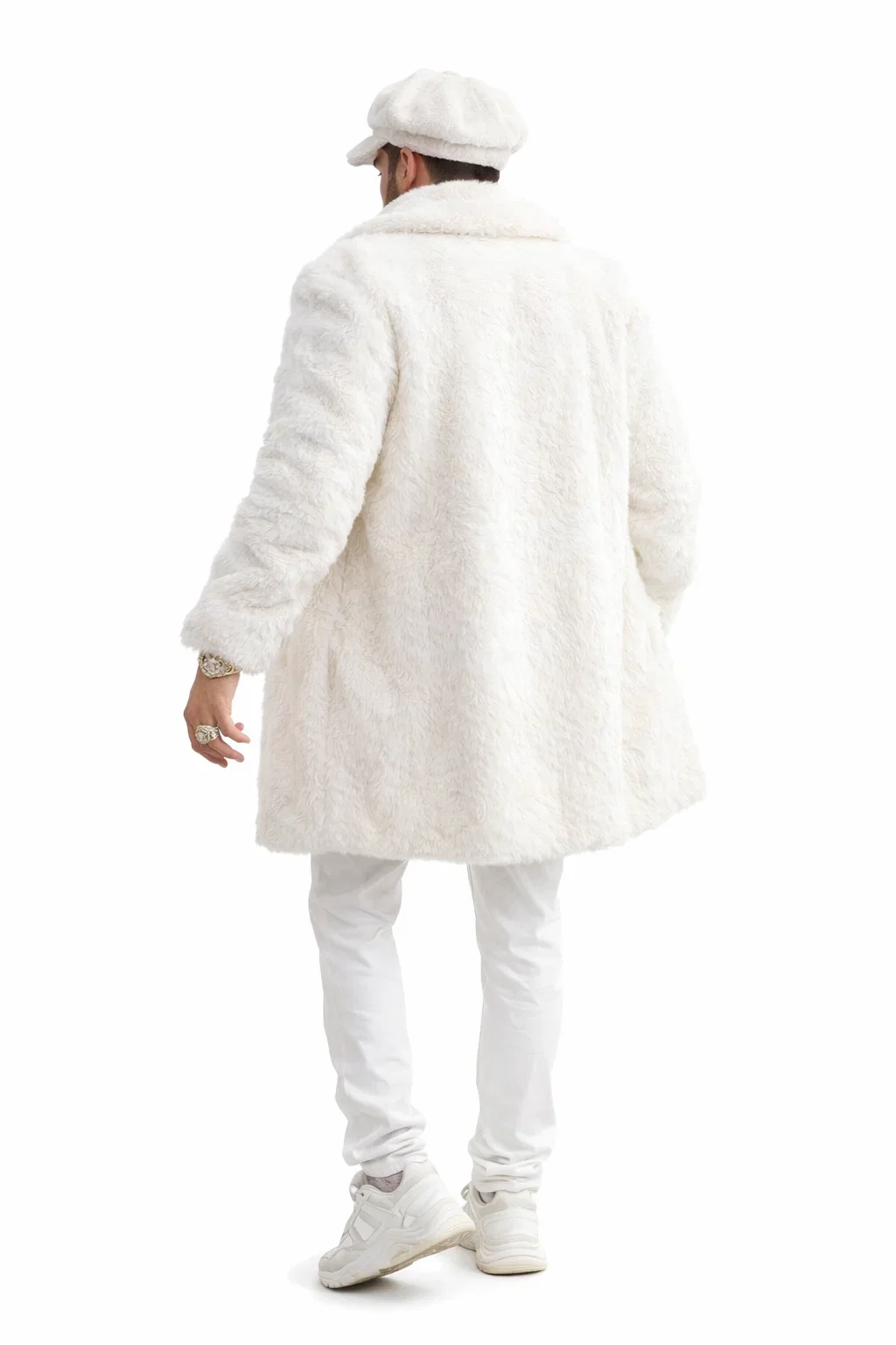 Ivory Faux Fur Coat - Off White Color Cream Mens Coat - Single Breasted - Image 4