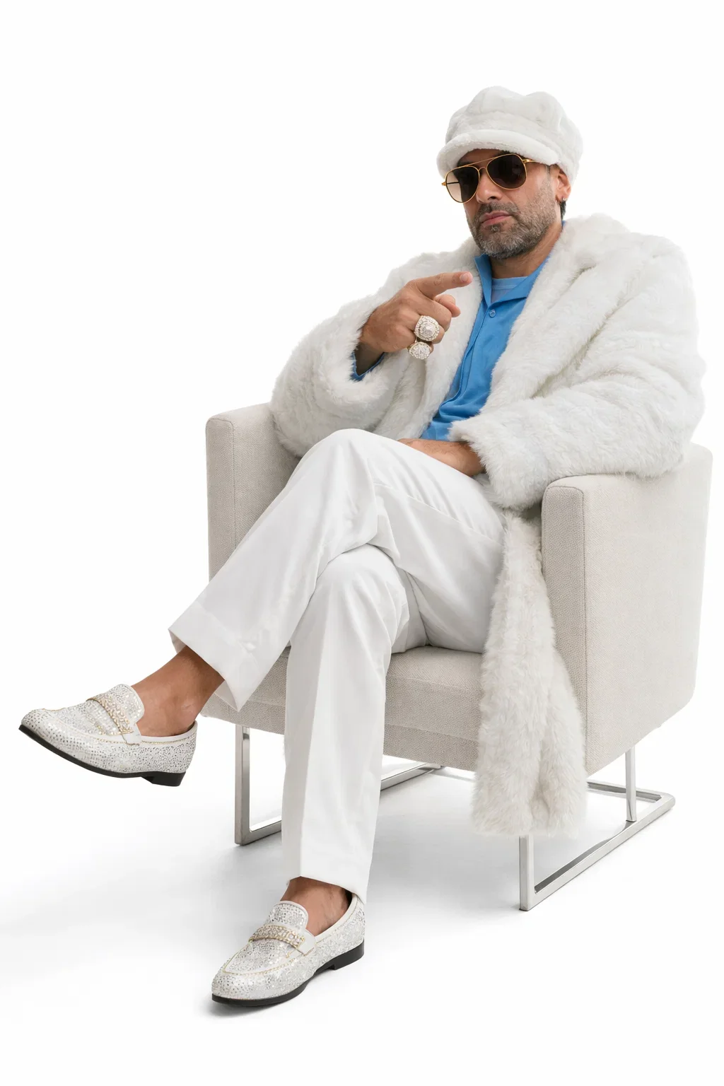 Ivory Faux Fur Coat - Off White Color Cream Mens Coat - Single Breasted - Image 6
