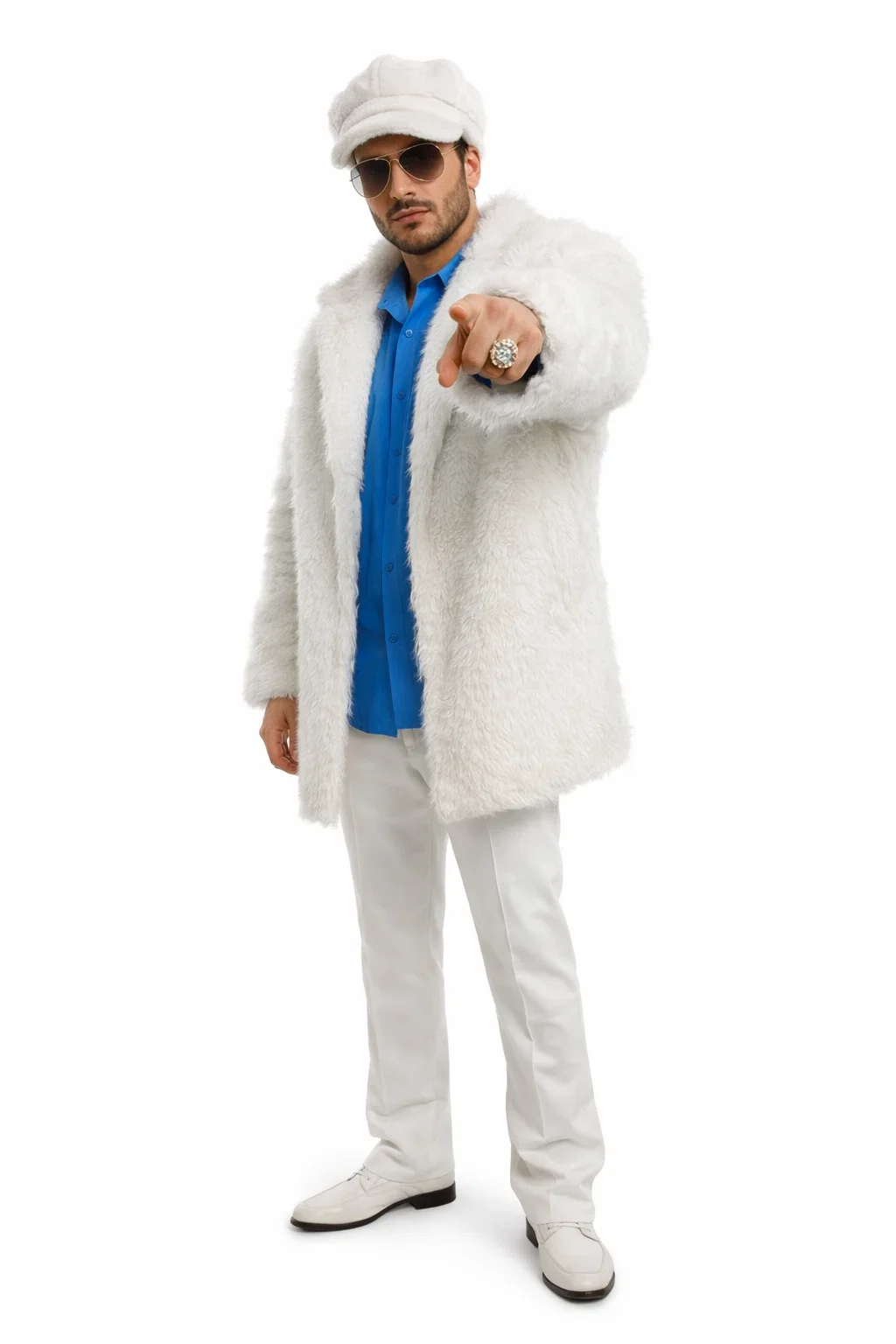 Ivory Faux Fur Coat - Off White Color Cream Mens Coat - Single Breasted - Image 7