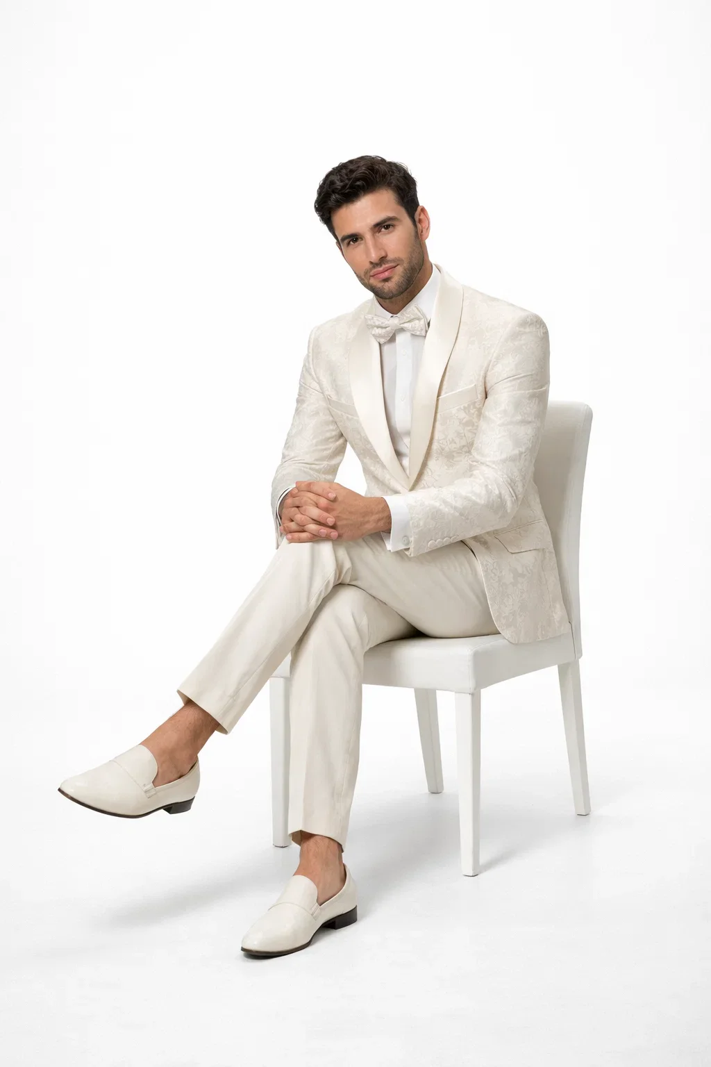 Ivory Paisley Cream Tuxedo Suit for Men - Image 3