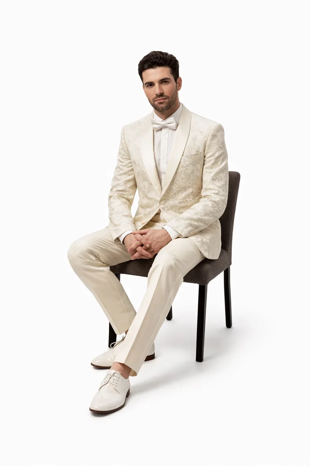 Ivory Paisley Cream Tuxedo Suit for Men - Image 4
