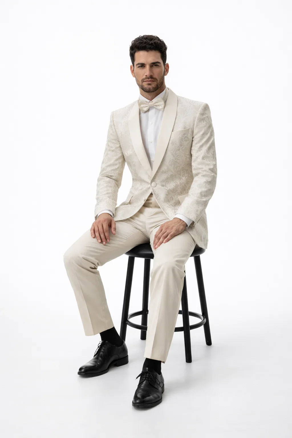 Ivory Paisley Cream Tuxedo Suit for Men - Image 6