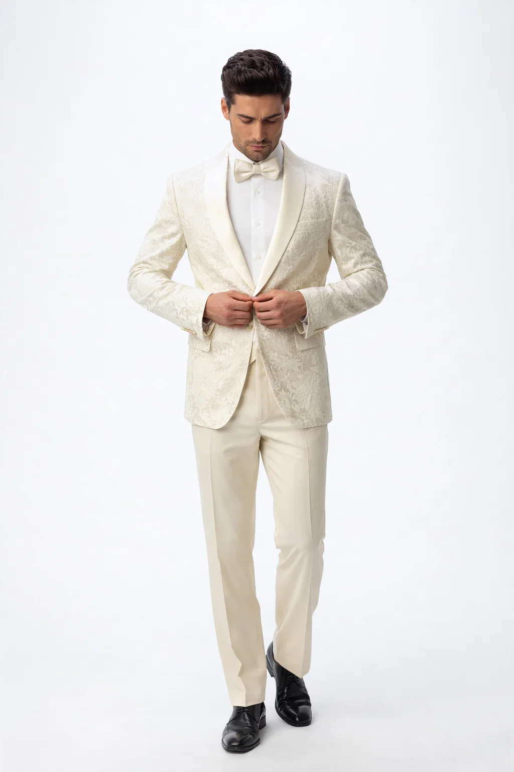 Ivory Paisley Cream Tuxedo Suit for Men - Image 7
