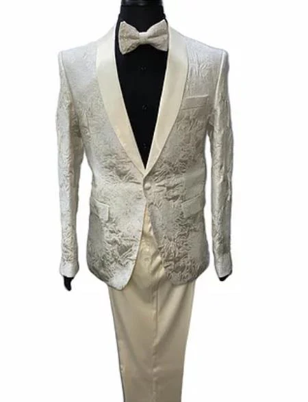 Ivory Paisley Cream Tuxedo Suit for Men - Image 9
