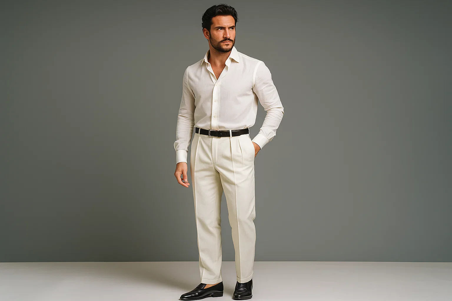 Ivory Wide Leg Dress Pants Pleated Baggy Dress Trousers Unhemmed Unfinished Bottom - Cheap Priced Dress Slacks For Men On Sale - Image 2