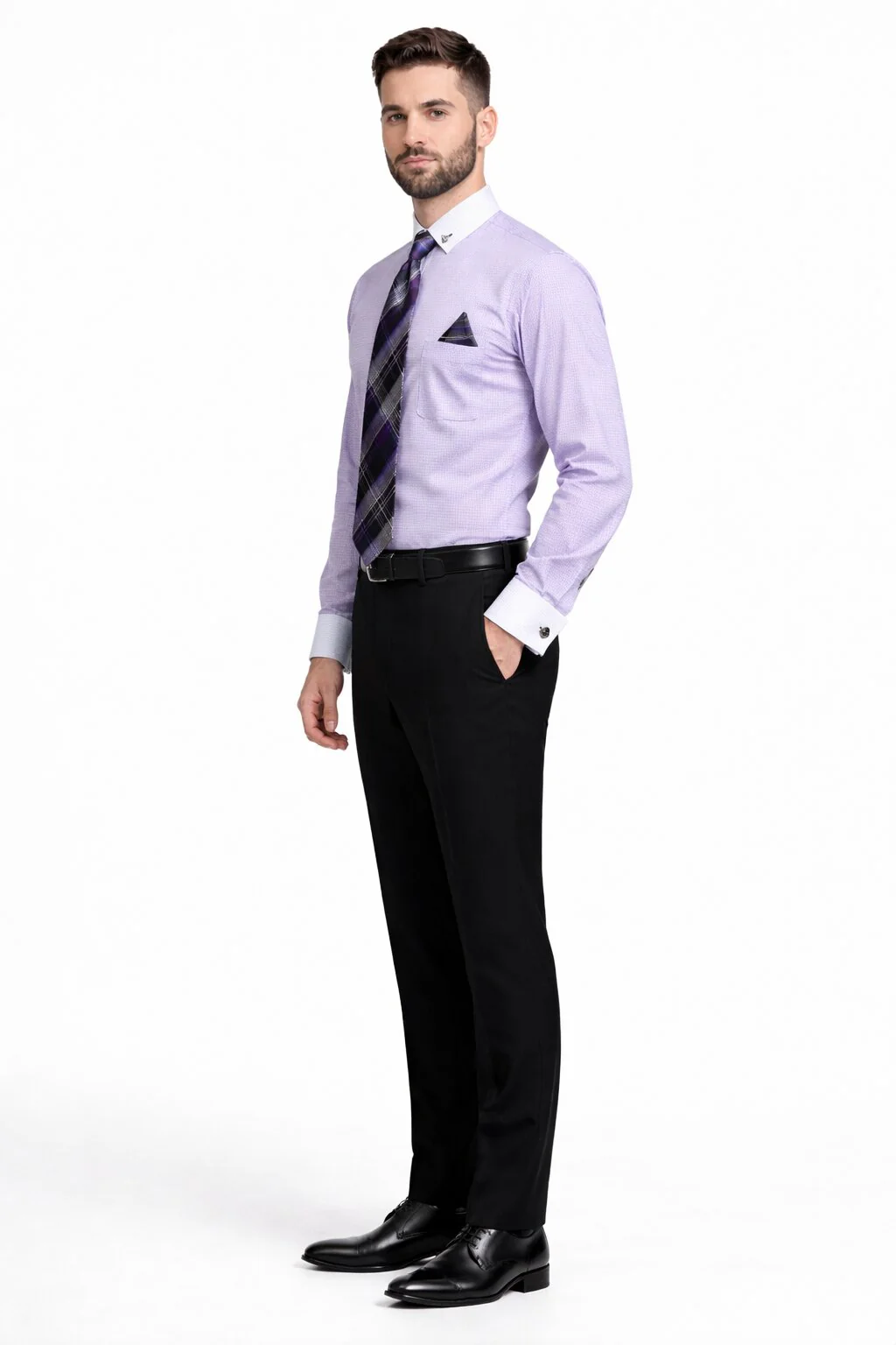 Lavender Pin Collar Dress Shirt With Collar Bar - Image 3