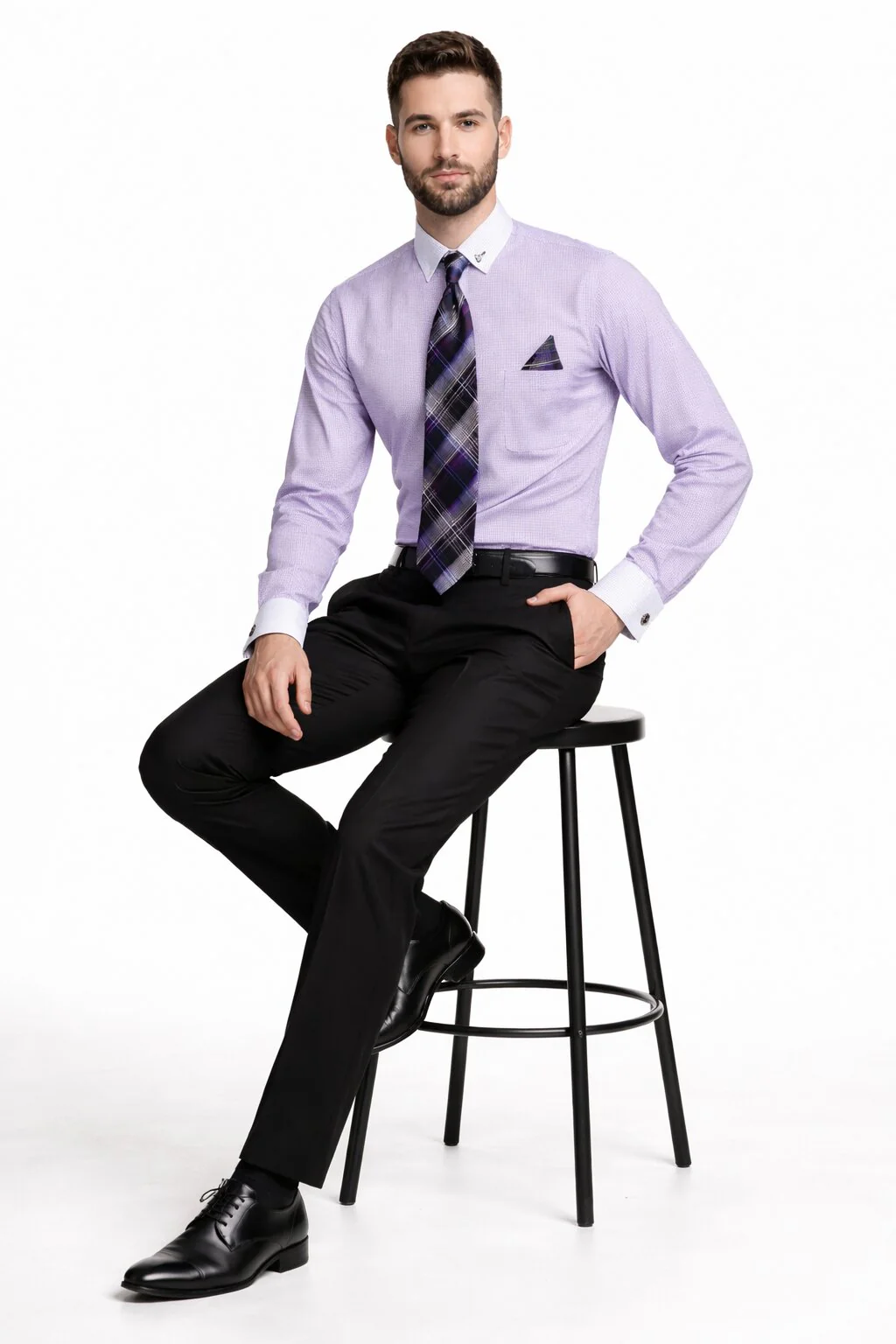 Lavender Pin Collar Dress Shirt With Collar Bar - Image 4