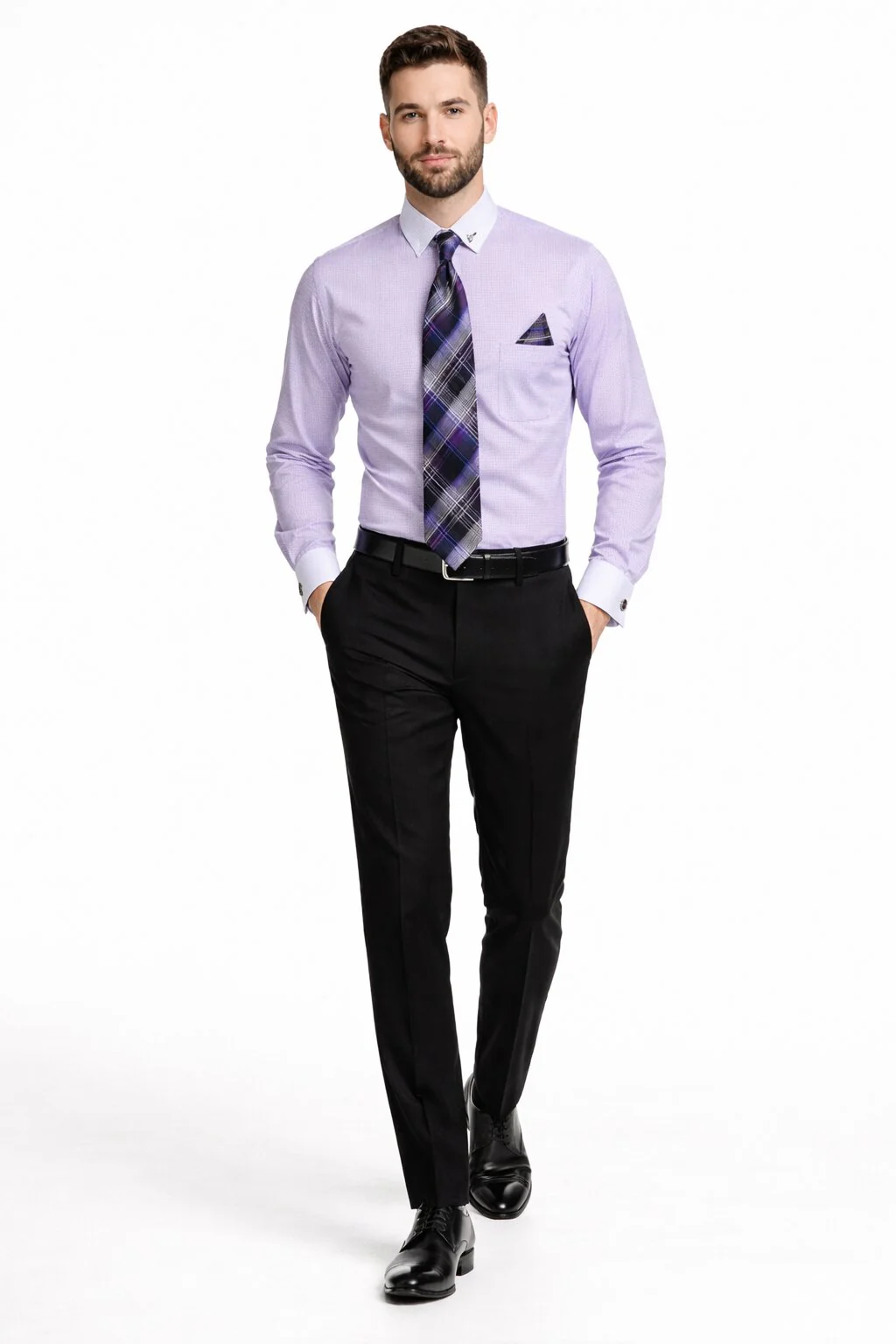 Lavender Pin Collar Dress Shirt With Collar Bar - Image 5
