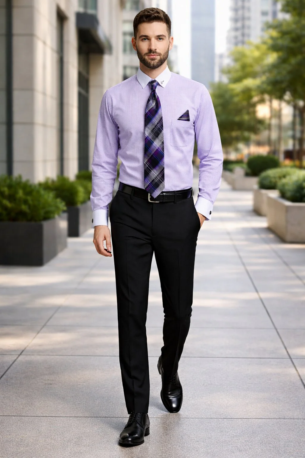 Lavender Pin Collar Dress Shirt With Collar Bar - Image 7