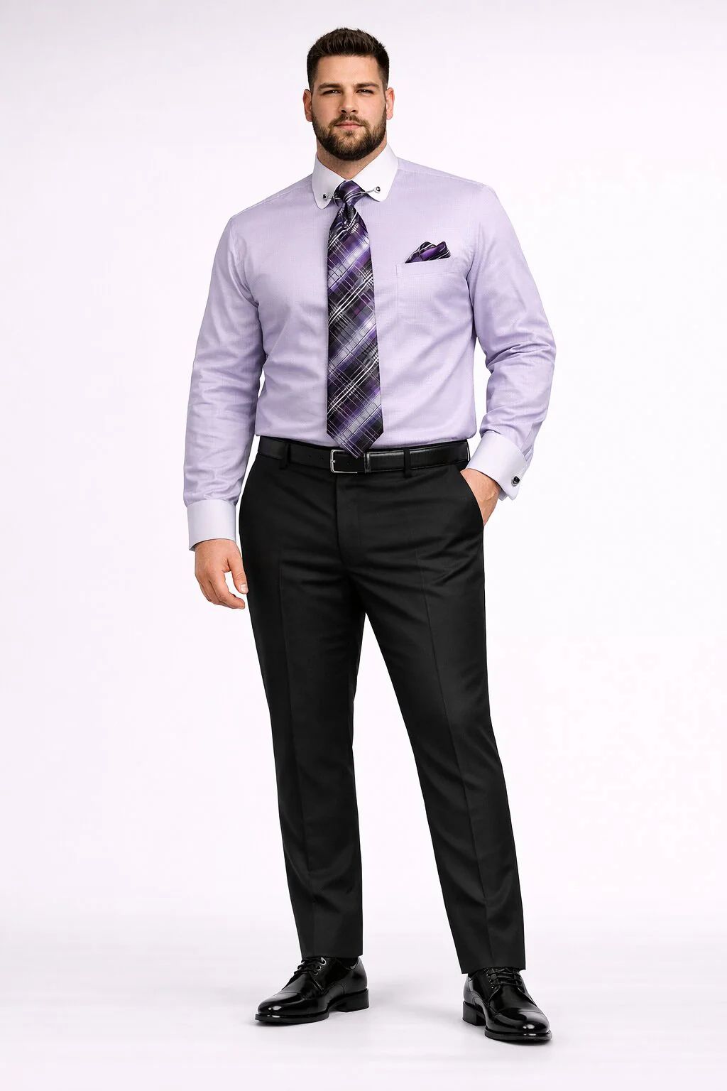 Lavender Pin Collar Dress Shirt With Collar Bar - Image 8