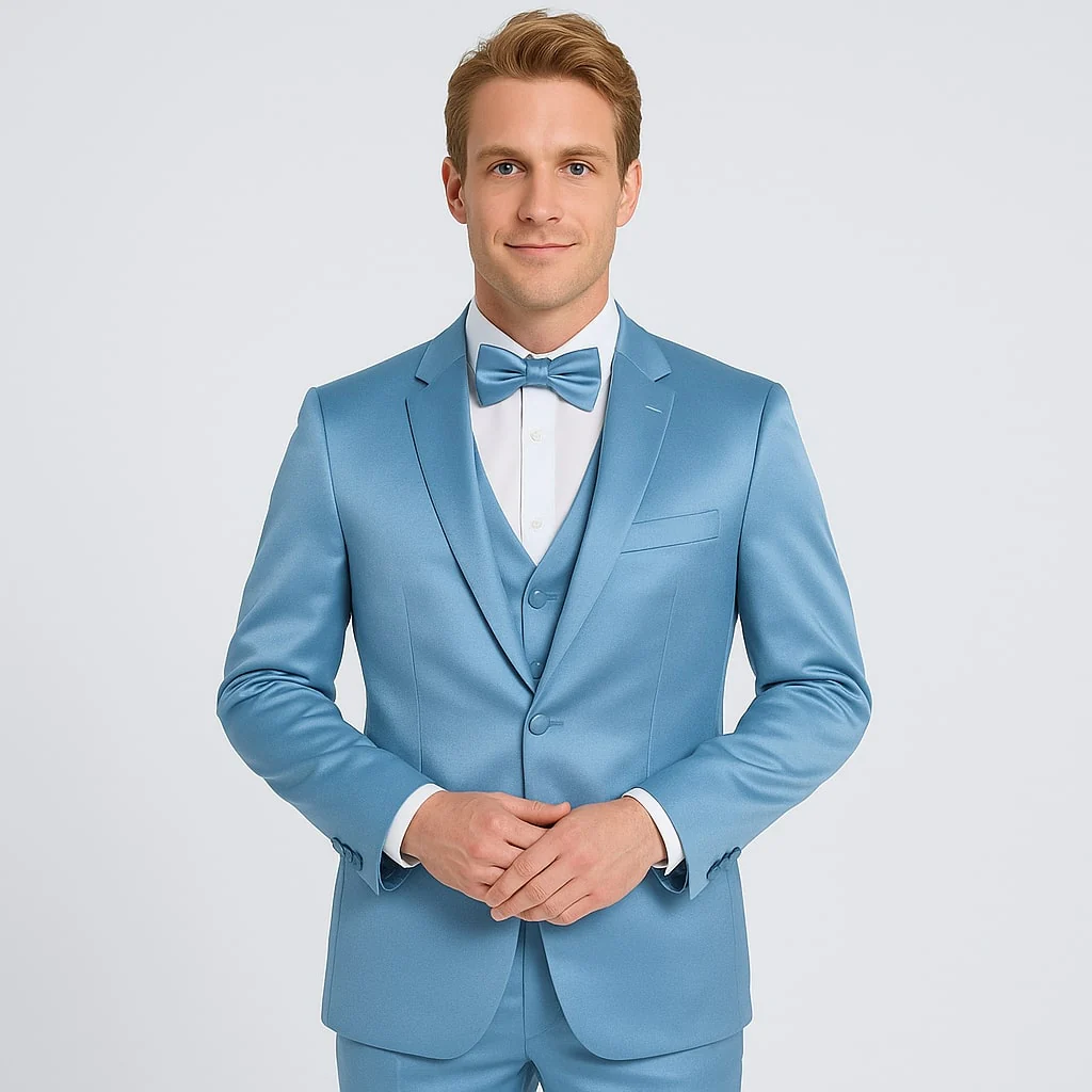 Light Blue Satin Tuxedo Set – 4-Piece Formal Look for Weddings & Proms - Image 2