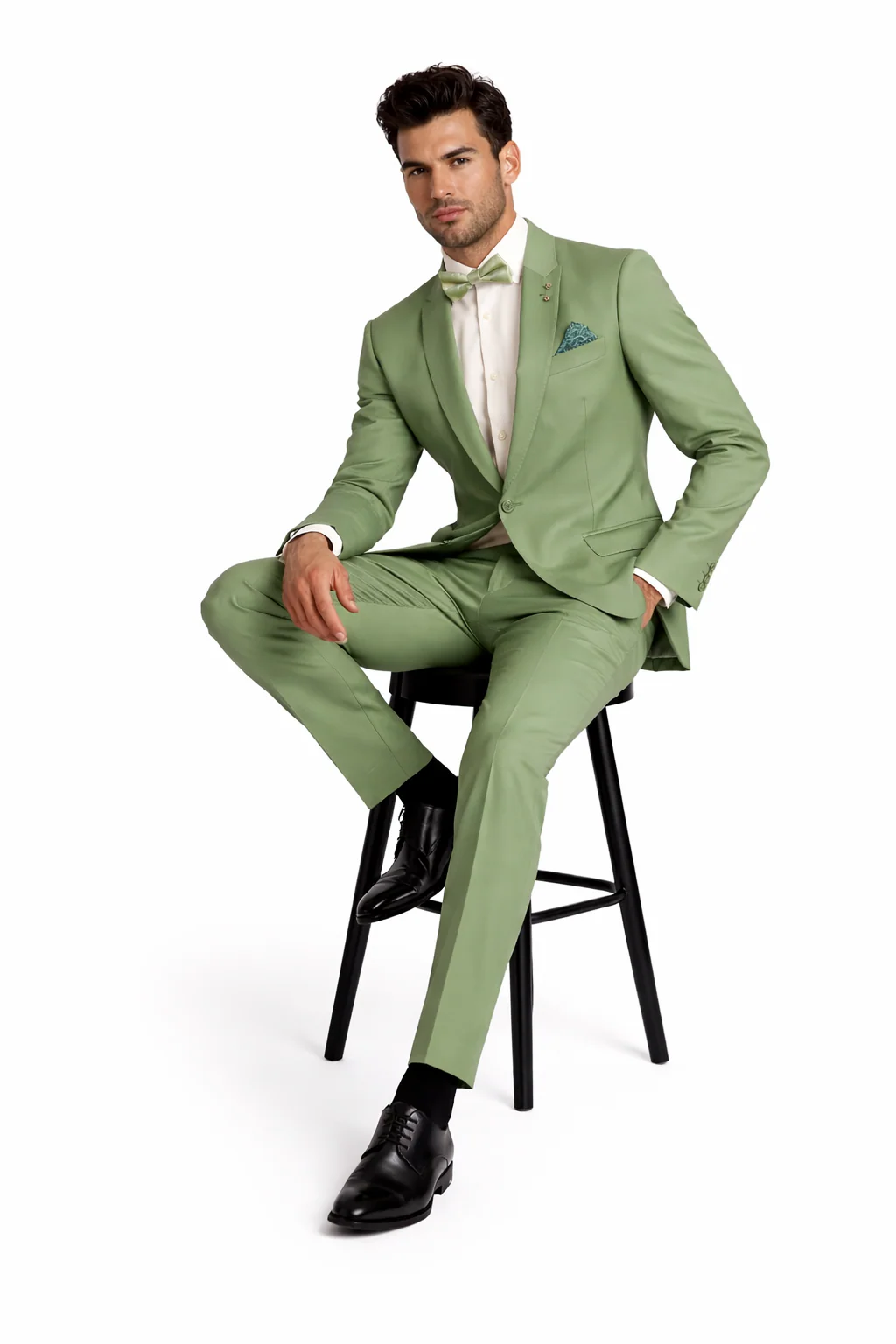 Light Green Tuxedo Suit for Men – Satin Lapel Wedding and Prom Suit in Color Sage Green Tuxedo - Image 4