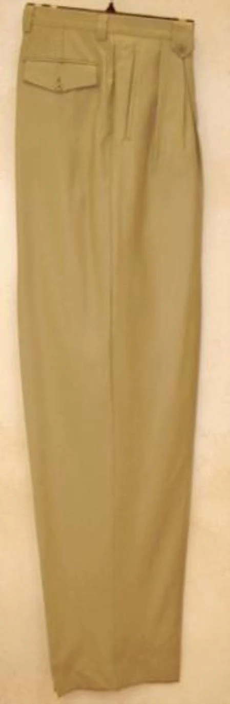long rise big leg slacks greenish color with some hint of gray Taupe Wide Leg Dress Pants Pleated baggy dress trousers unhemmed unfinished bottom