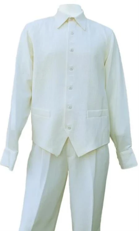 Long Sleeve Walking Suit - Casual Suits For Men + Mens Leisure Suit + White