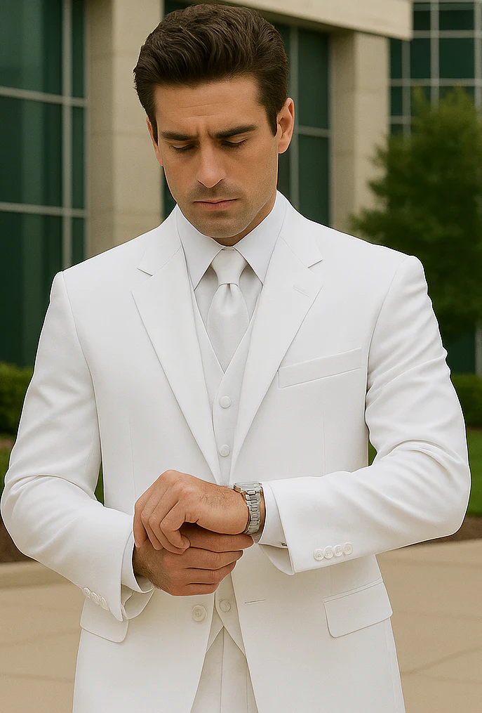 Longer Coat 4 Button White Notch Tuxedo -38\ 4 Button \Long Coat Tuxedo\ - Image 6