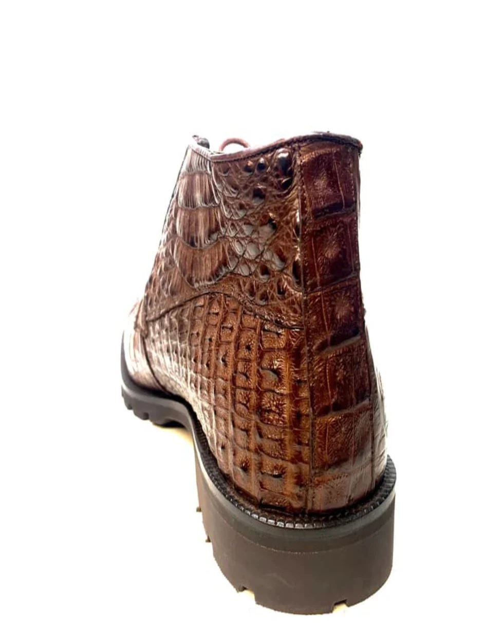 Los Altos All-Over Crocodile Lace Up Ankle Boots in Brown - Image 3