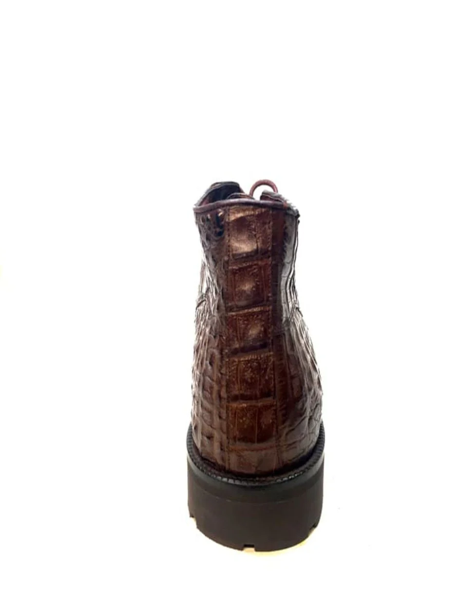 Los Altos All-Over Crocodile Lace Up Ankle Boots in Brown - Image 5