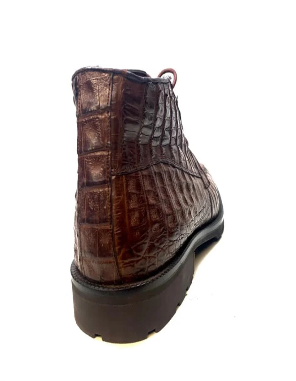 Los Altos All-Over Crocodile Lace Up Ankle Boots in Brown - Image 6