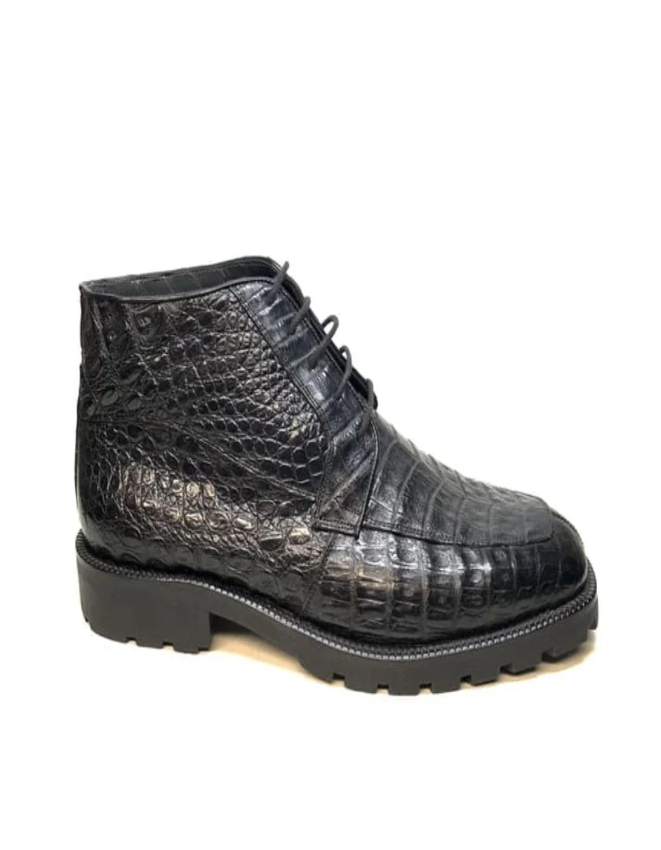 Los Altos Black Crocodile Belly Lace Up Ankle Boots - Image 3