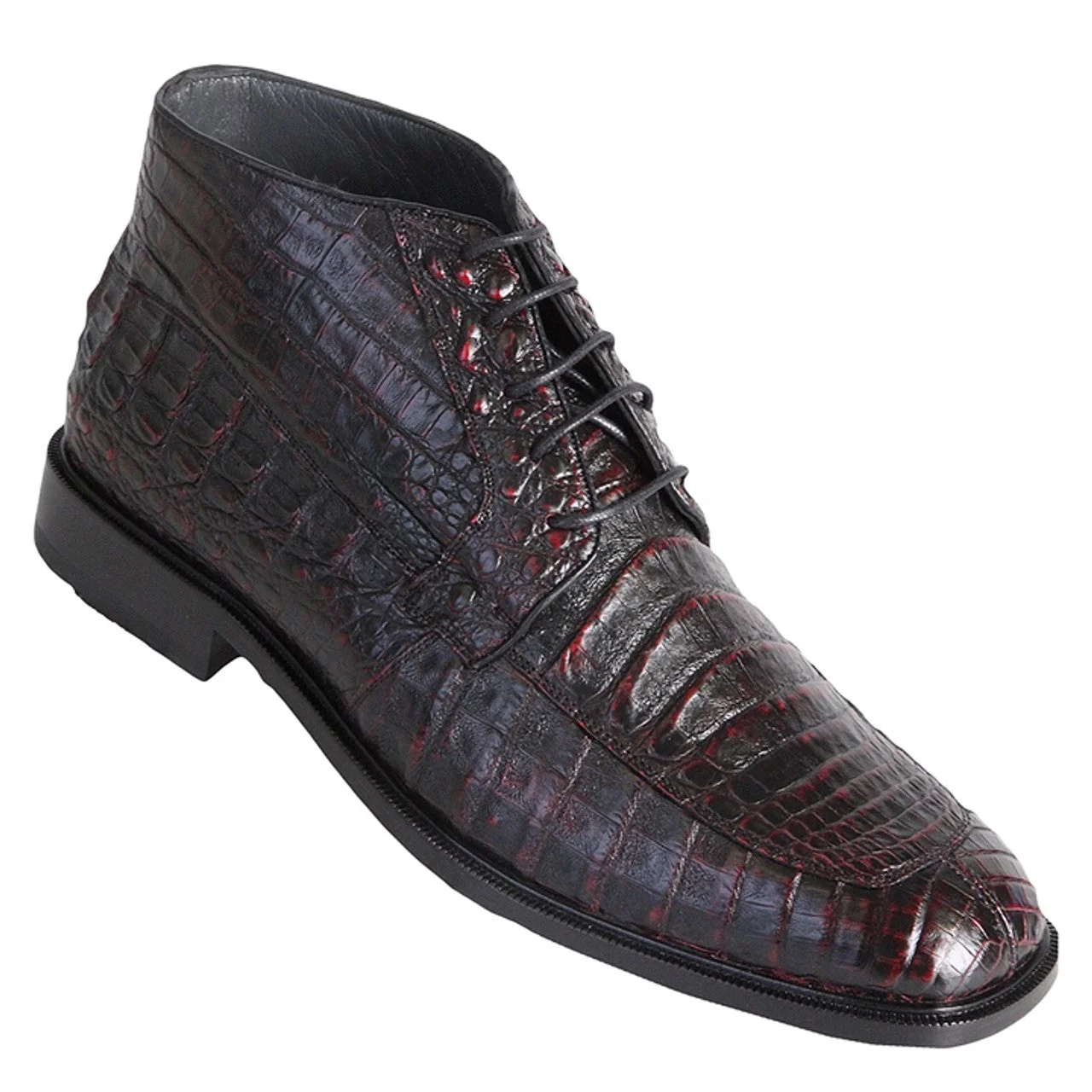 Los Altos Black Cherry Caiman Crocodile Belly Dress Boots