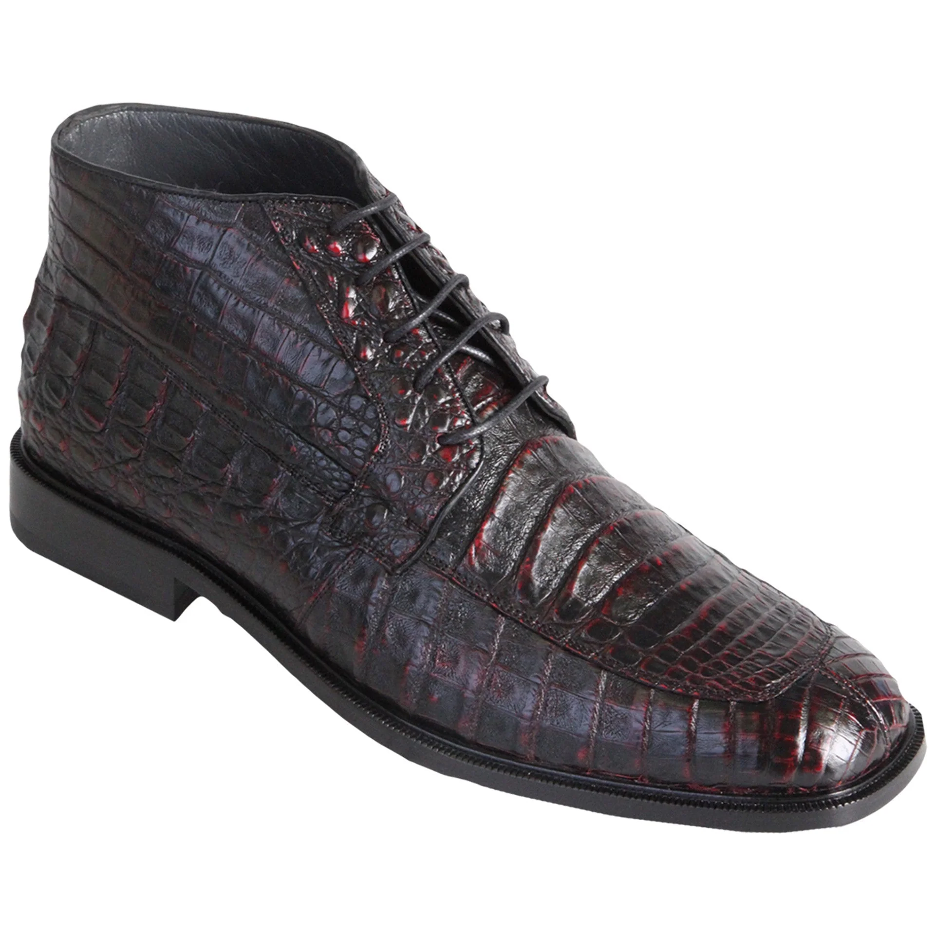Los Altos Black Cherry Caiman Crocodile Belly Dress Boots - Image 5