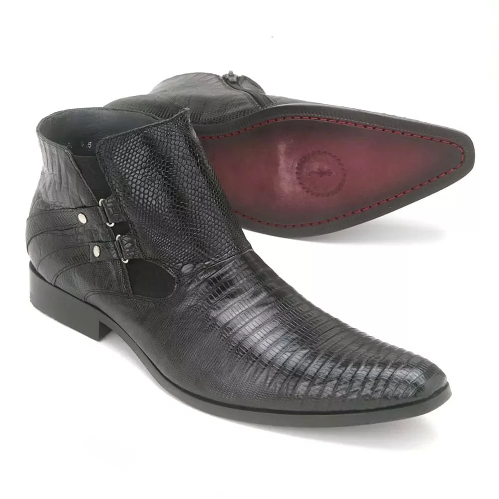 Los Altos Black Genuine Lizard Ankle Boot - Image 4