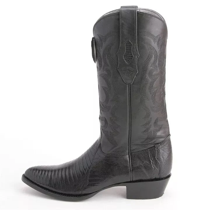 Los Altos Black Snip Toe Boots Genuine Teju Skin - Image 2