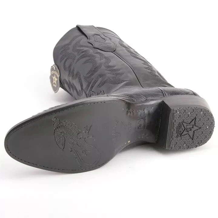 Los Altos Black Snip Toe Boots Genuine Teju Skin - Image 4