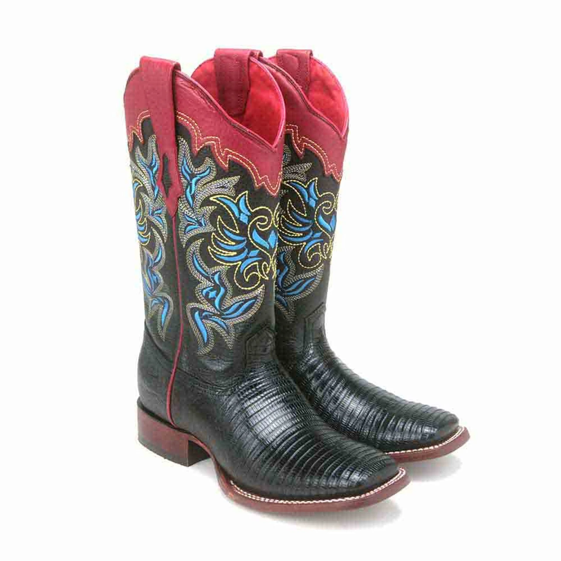 Los Altos Black Teju Lizard Square Toe Women's Western Boot - Image 4